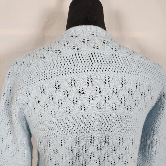Vtg 1970s Rosanna Wintuk Blue Knit Cardigan Orlon Acrylic Round Neck Sweater - Picture 10 of 16